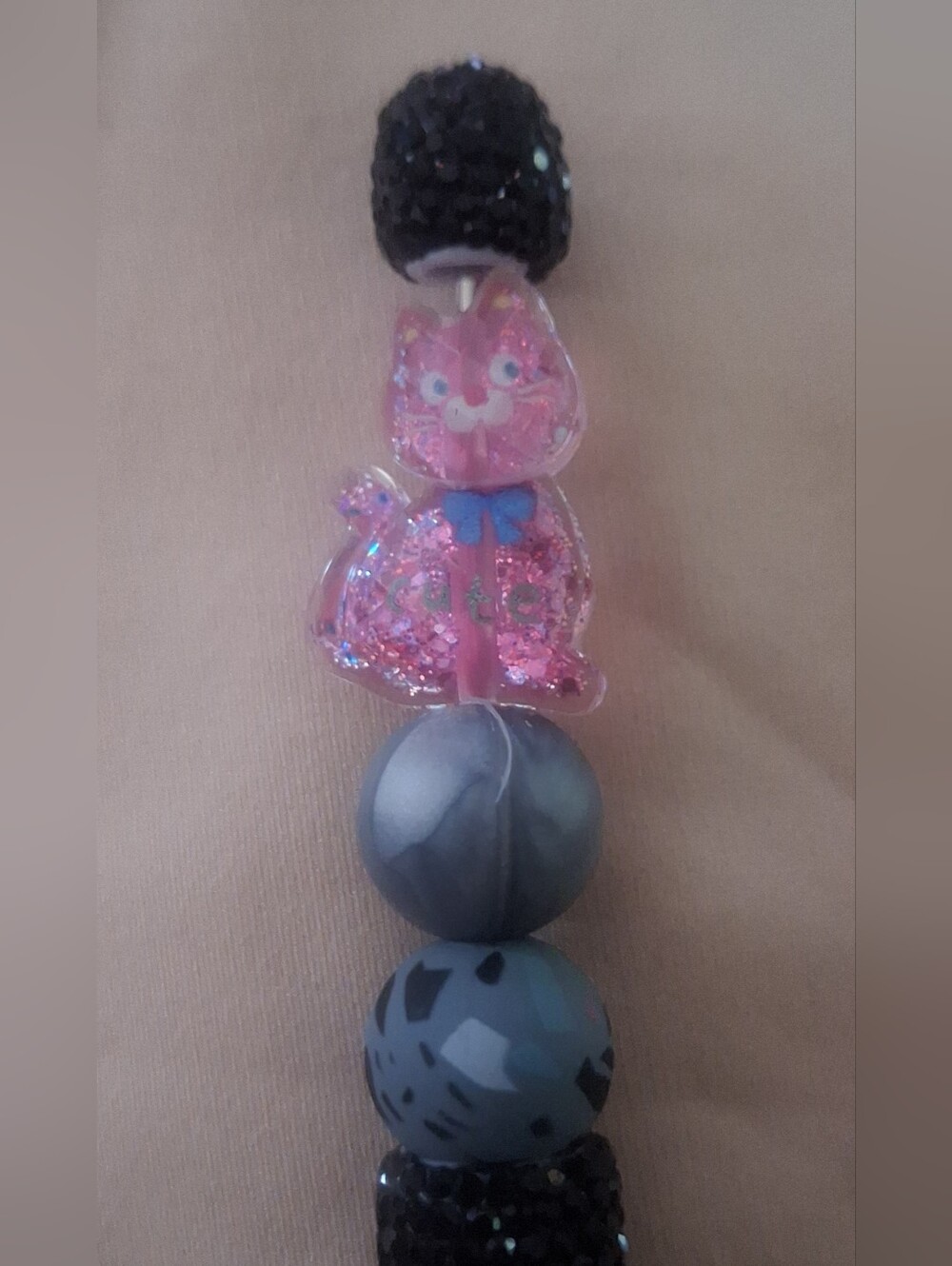 Pink Cat, Gray Balls & Black Bling Black Ink Pen NWOT